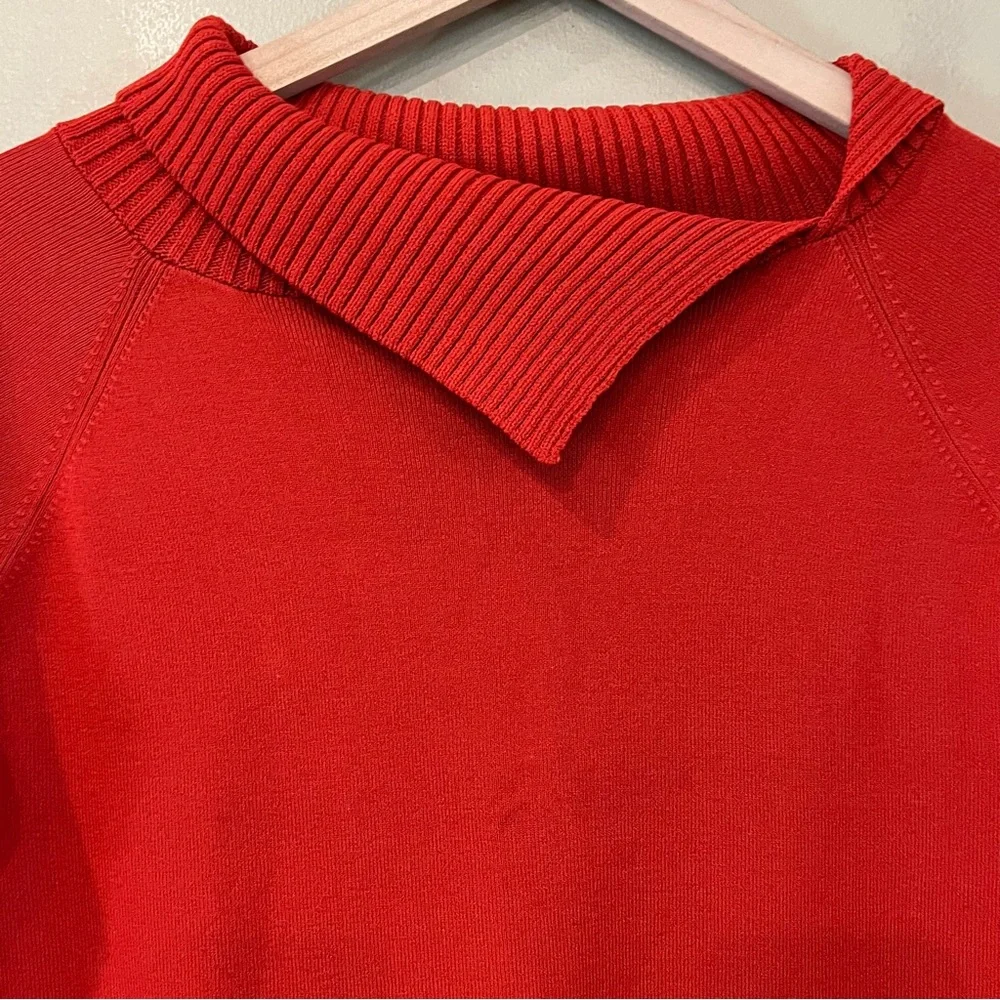 2 VTG Fall Sweater Sz L Sag Harbor Petite JAC Olive Rust Mock‎ Neck Asymmetric